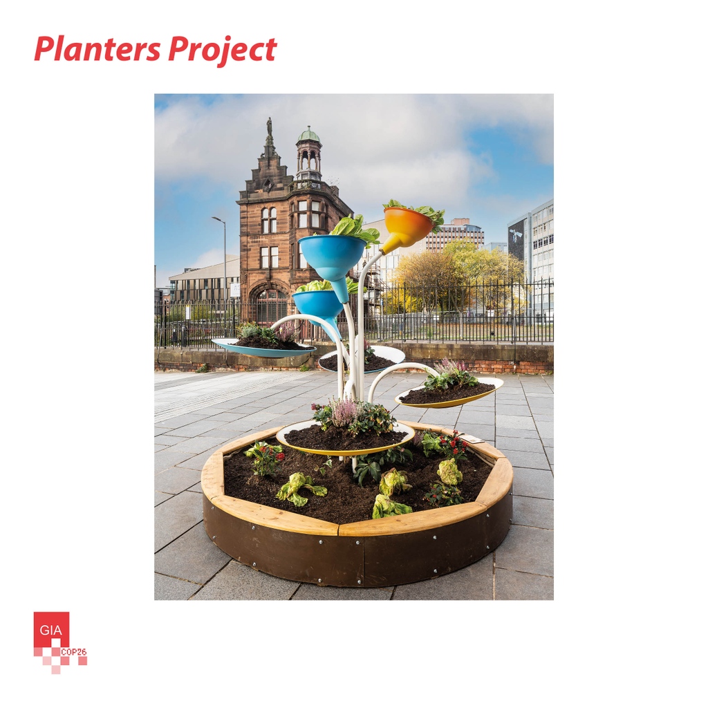 #COP26Recap The planters project was a collaboration between the GIA, Glasgow City Council, Greyfriars Community Garden and Chonk Studio. The planters were positioned along the Biophilic corridor, and adopt the principles of circular economy.