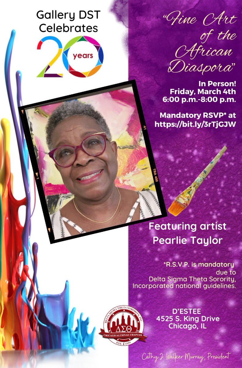 ChicagoDeltas's tweet photo. Meet artist Pearlie Taylor…and see her work at Gallery DST this weekend. RSVP is required: https://t.co/E0ggXJf6LX
#CACStyle #GalleryDST2022 https://t.co/NVSIOQHmpy