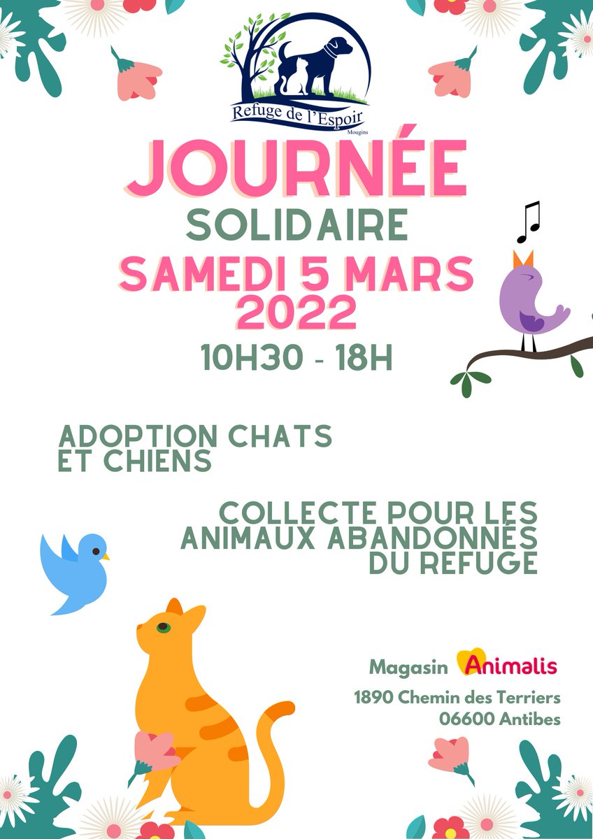 ComiteEspoir's tweet photo. Nouvelle journée solidaire pour les animaux du Refuge de l'Espoir !
Nous vous attendons donc ce samedi 5 mars de 10h30 à 18h au magasin Animalis !
Merci à l'équipe du magasin de nous accueillir. 
Lien de l'évènement : https://t.co/eih65qNS9q
#journéesolidaire #antibes https://t.co/KFGD6a1PYJ