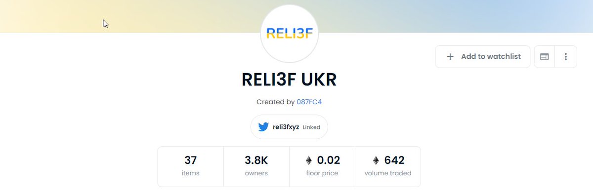 StrictoNFT's tweet photo. An initiative called “RELI3F” has been created to provide humanitarian aid in support of Ukraine, and has raised over $1M within 30 seconds of launching.
The project was led by @andrwwang and 27 other artists.
#Bitcoin  #ETH #Ukraine #StandWithUkraine #NFT  #NFTCommunity #NFTs https://t.co/R7EiCTcReN