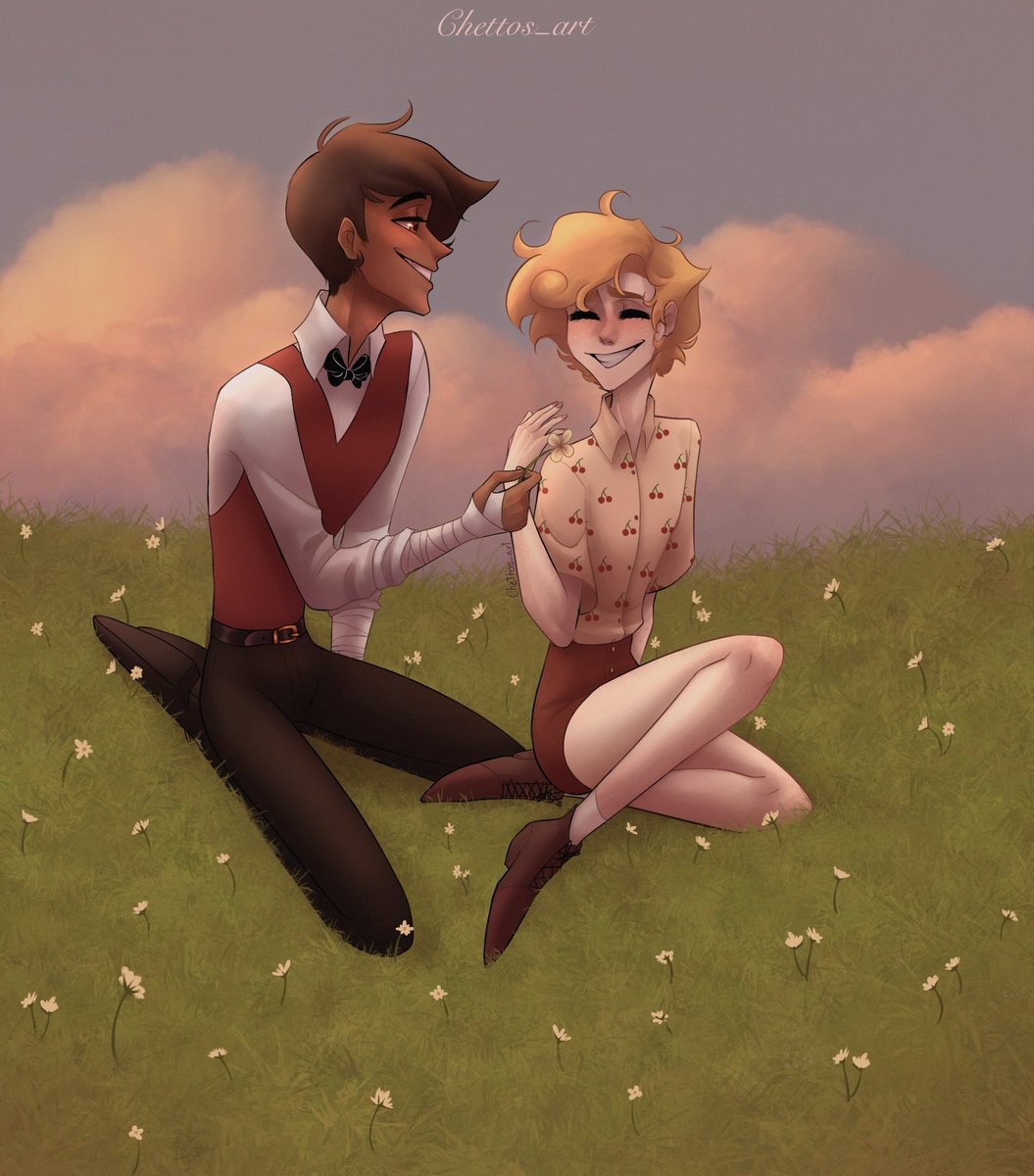 Chettos_artS's tweet photo. #radiodustweek Day 1: Romantic Date 🍒🌼 lovebirds 💕 #SemanaRadioDust #radiodust #AngelDust #Alastor #HazbinHotel https://t.co/UJhudubtzX