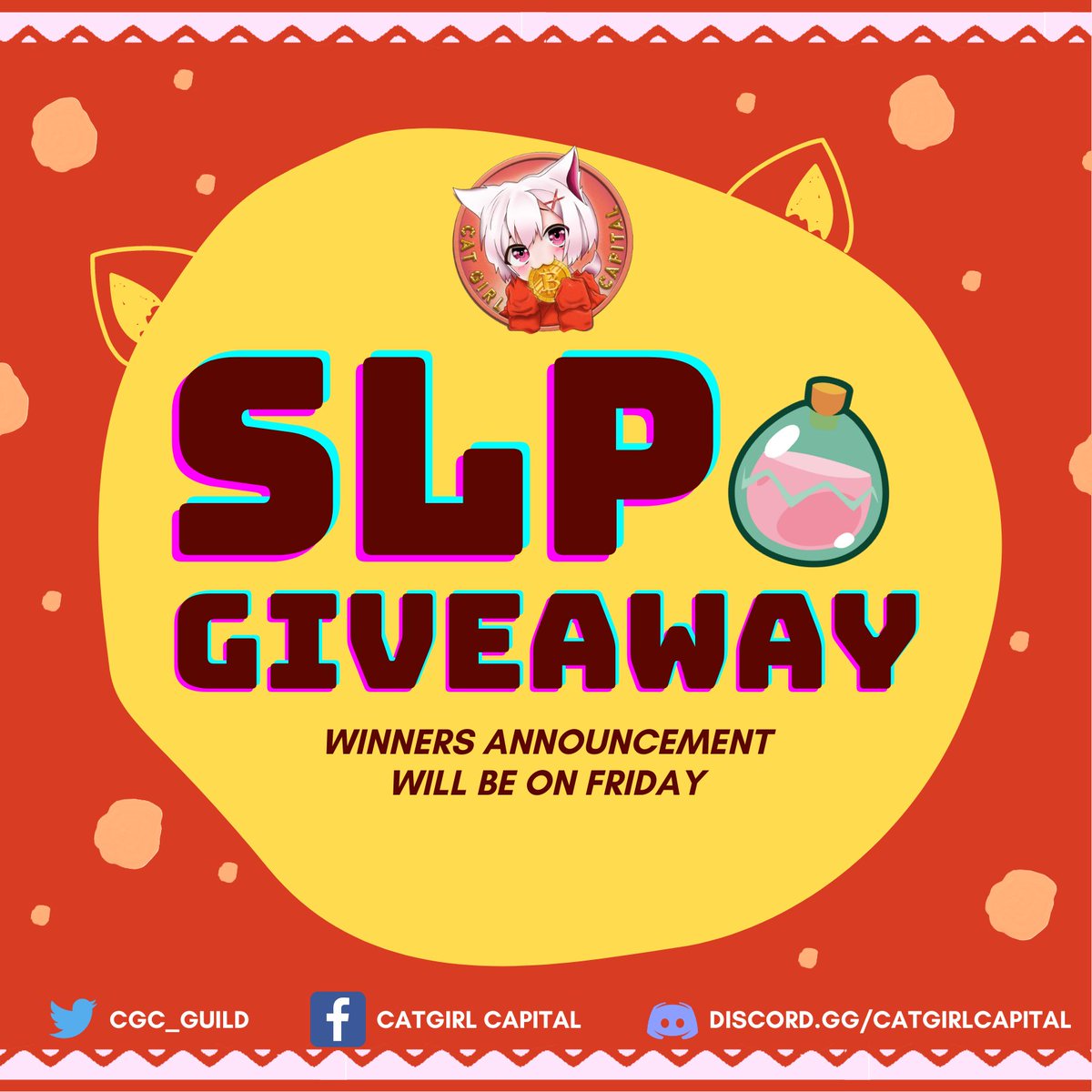 CGC_Guild's tweet photo. HEADS UP! It's time for $SLP GIVEAWAY ✨
✨ and four lucky winners will be picked!  🎉🎉

To enter:
1⃣ Follow @CGC_Guild , @DegenTrash , @btc_pancake 
2⃣ Retweet &amp; Tag 3 friends
3️⃣ Comment your Favorite Food  

Winners will be announced on Friday!
#Giveaway #SLP #AxieInfinity https://t.co/Da4zfLkPaT