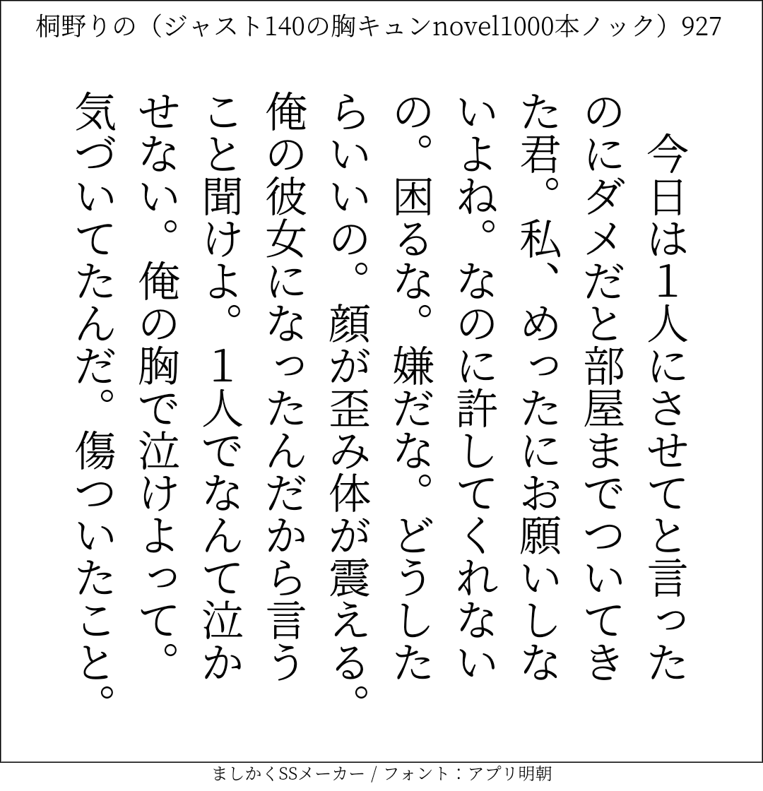 桐野りの 140文字恋愛小説1000本に挑戦中 Kirinowriter Twitter