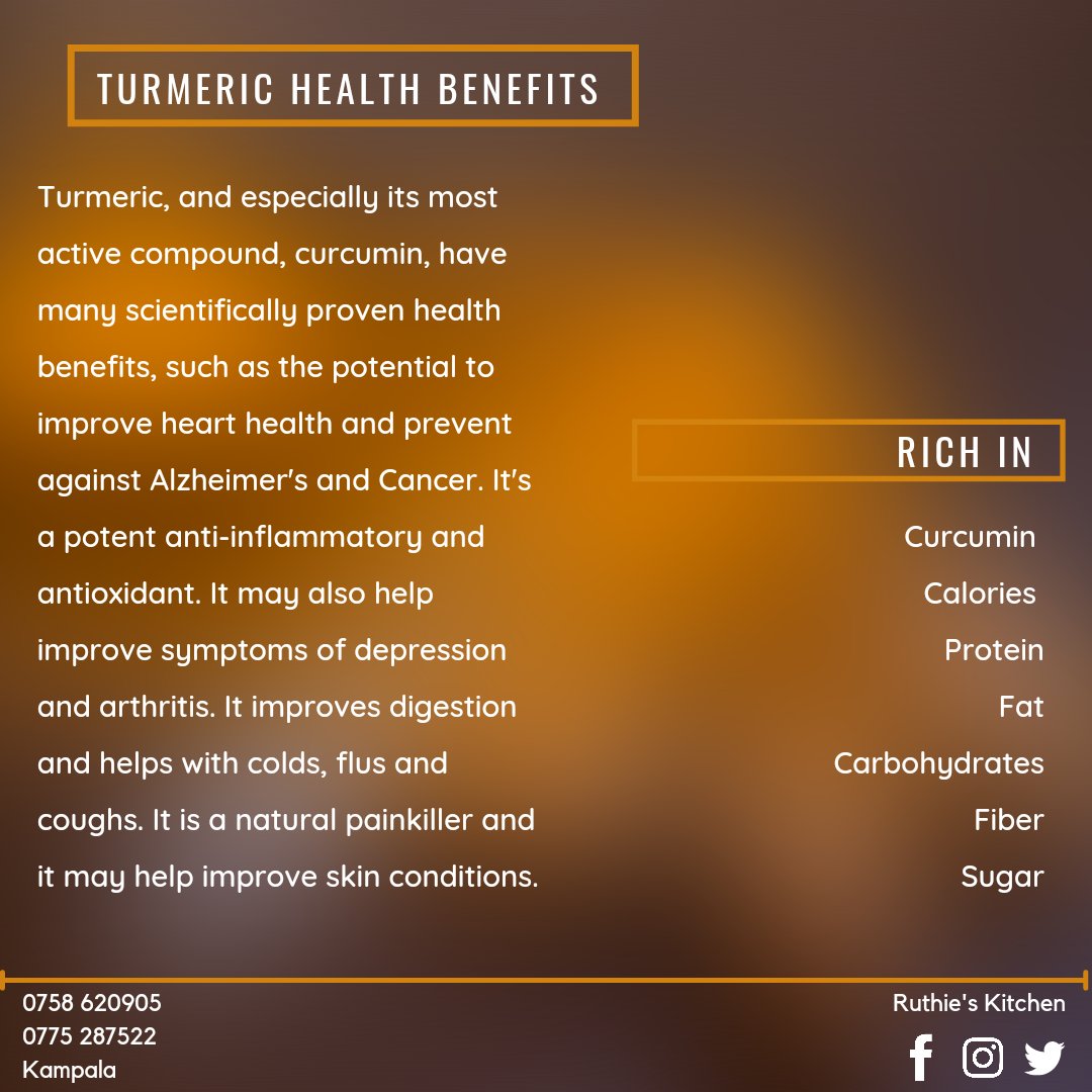 RuthiesKitchen_'s tweet photo. “How did the flu symptoms go away so fast?”
“I added some Turmeric to my 'dawa'!”

Turmeric has amazingly fast working benefits. Let's take a look. 

#RuthiesKitchen #NutriBytes #HealthyLiving #Turmeric #RoastAndRhyme https://t.co/oOi82eOrER