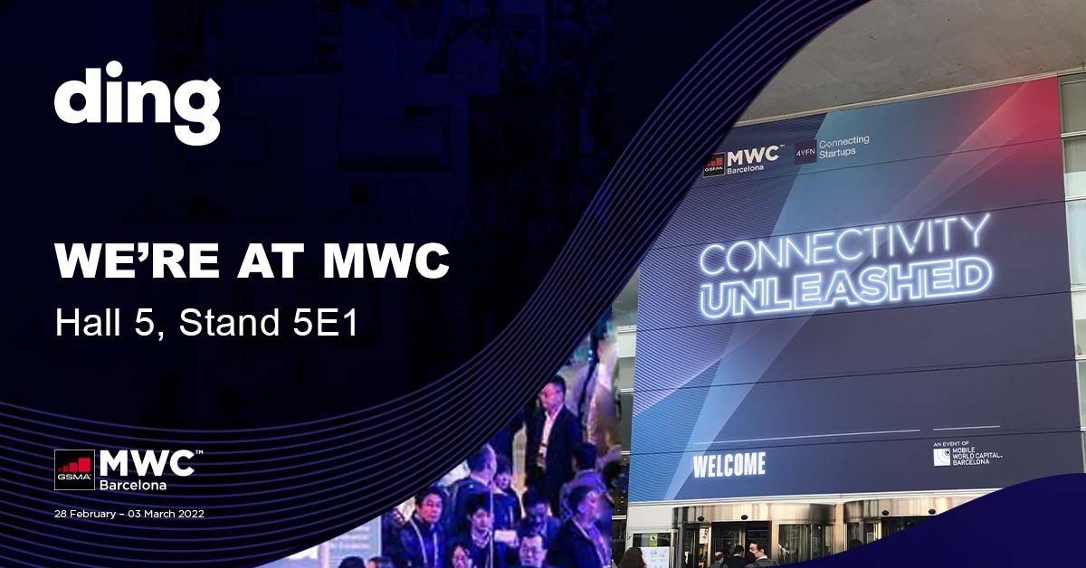 Great to be back at #MWC22 - pop by and say hi if you would like to learn more about Ding and mobile top-up! Hall 5 stand 5E1 #MWC2022 #airtime #API