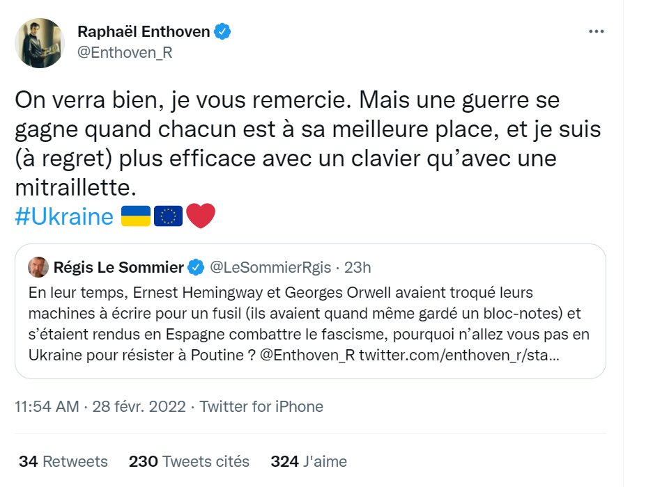 Anice Lajnef on Twitter: "C'est fou comme certains aiment la guerre quand  ce sont les autres qui s'entretuent... Qu'on donne une mitraillette à # Enthoven, #BHL, et #Glucksmann. Qu'on les envoie au front.