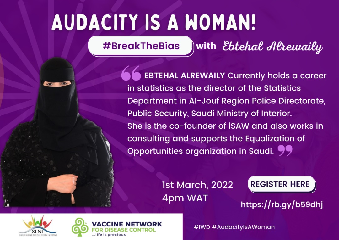 Meet our audacious speaker #audacityisawoman #BreakTheBias Join us on Tuesday, 4pm WAT. Register Here: us02web.zoom.us/meeting/regist…