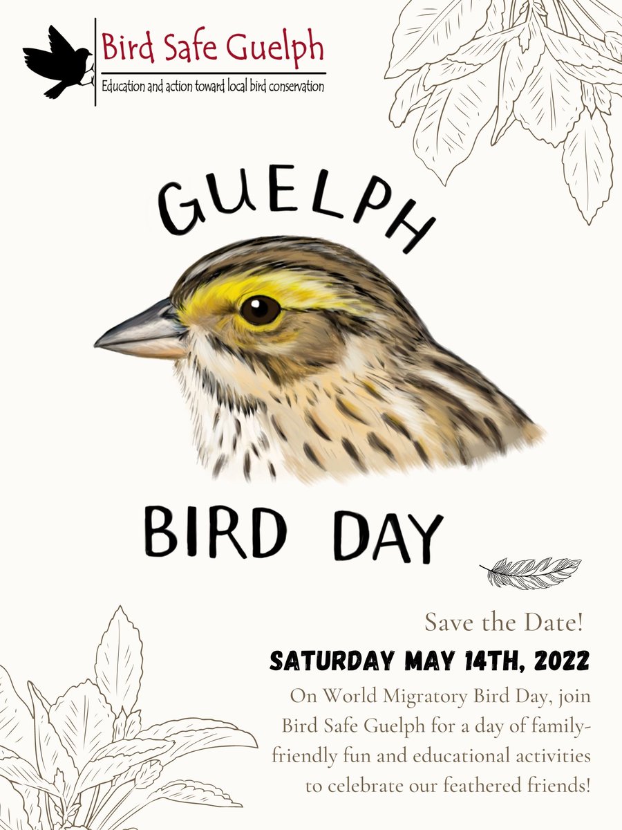 Without feather ado, we introduce #GuelphBirdDay on Saturday May 14th! Flock on over to our social media in the upcoming weeks to see the events we have planned. 

#birdsafeguelph #worldmigratorybirdday #guelphbirdday #springisnear

<a href="/uofg/">University of Guelph</a> <a href="/wbuguelph/">Wild Birds Unlimited Guelph</a> <a href="/NatureCanada/">Nature Canada</a>
