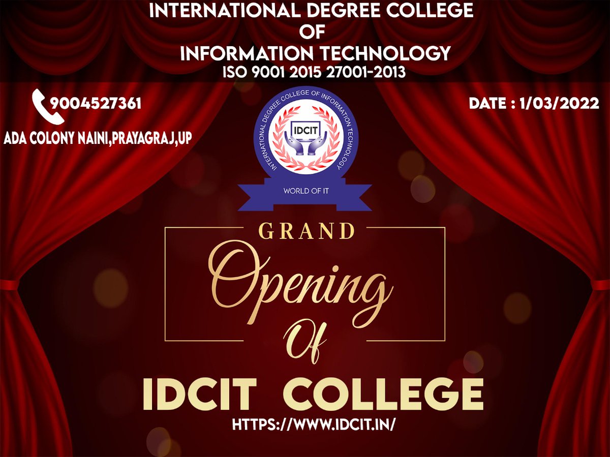 !!! Dream Come True !!! We are pleased to announce the opening of our First #Cyber #Security #Degree #College at #UP #Prayagraj, on 1st March 2022. INTERNATIONAL DEGREE COLLEGE OF INFORMATION & TECHNOLOGY (#IDCIT) idcit.in Email- Info@idcit.in Call-9004527361.