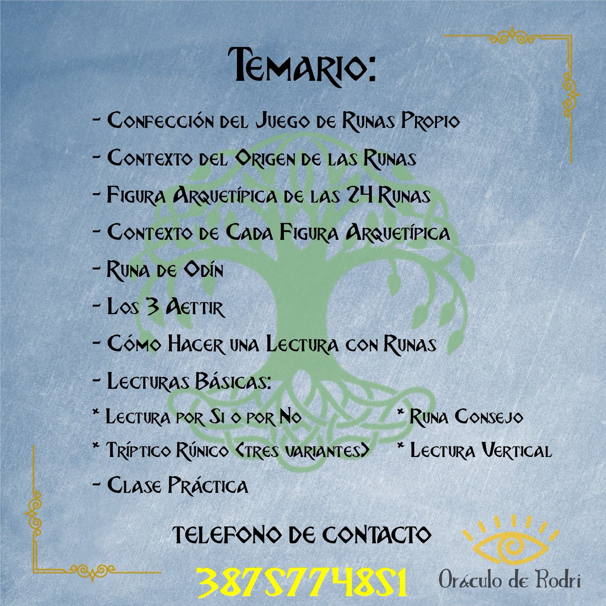 rodricg91's tweet photo. 🪨 TALLER ORÁCULO DE RUNAS 🪨
Estoy por dictar un taller de runas en Marzo, les dejo información por si les interesa.
Incluye material bibliográfico propio y un grupo de whatsapp para debatir, sacarse dudas y practicar una vez terminado el curso https://t.co/Mt0P3UM53L