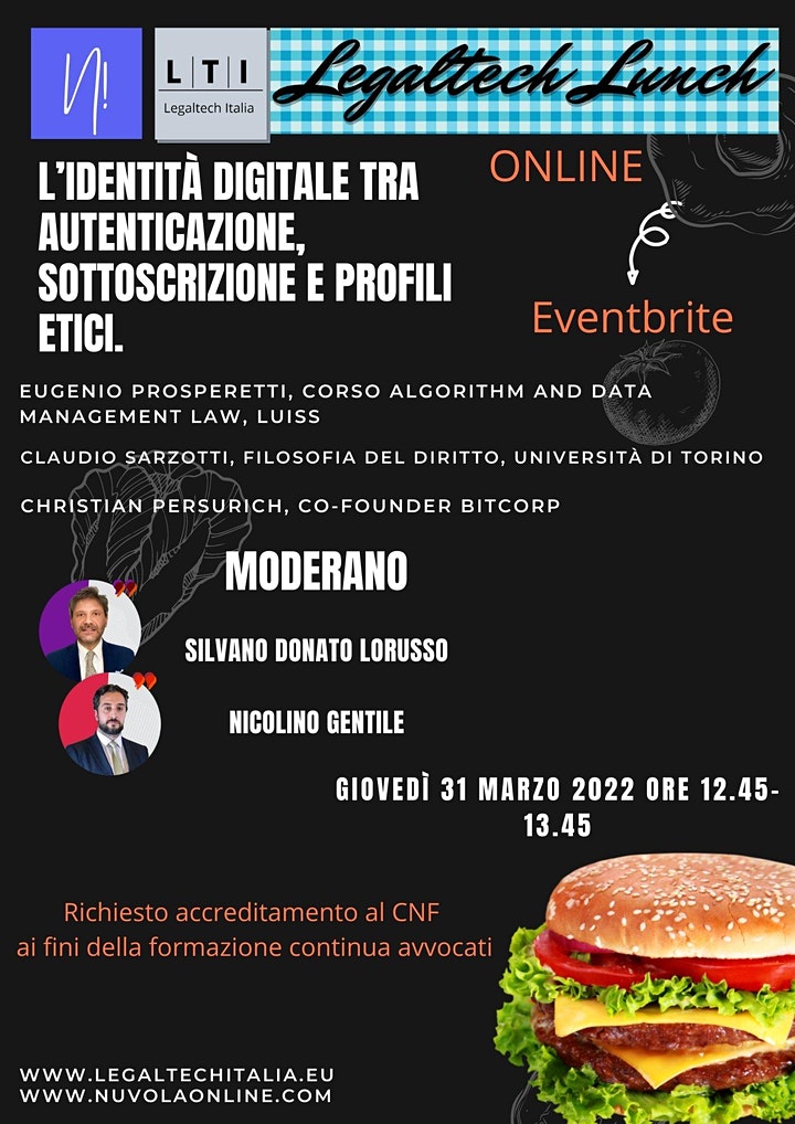 BLBStudioLegale's tweet photo. #blbstudiolegale BLB Studio Legale Vi invita a partecipare, all'ora del lunch, ad un nuovo evento di alta formazione sul tema dell'identità digitale.
Partecipazione gratuita previa registrazione su: 
https://t.co/W0vXLKI6kw
#legaltech #identitadigitale #identitavirtuale https://t.co/Xdn76yl4Qt