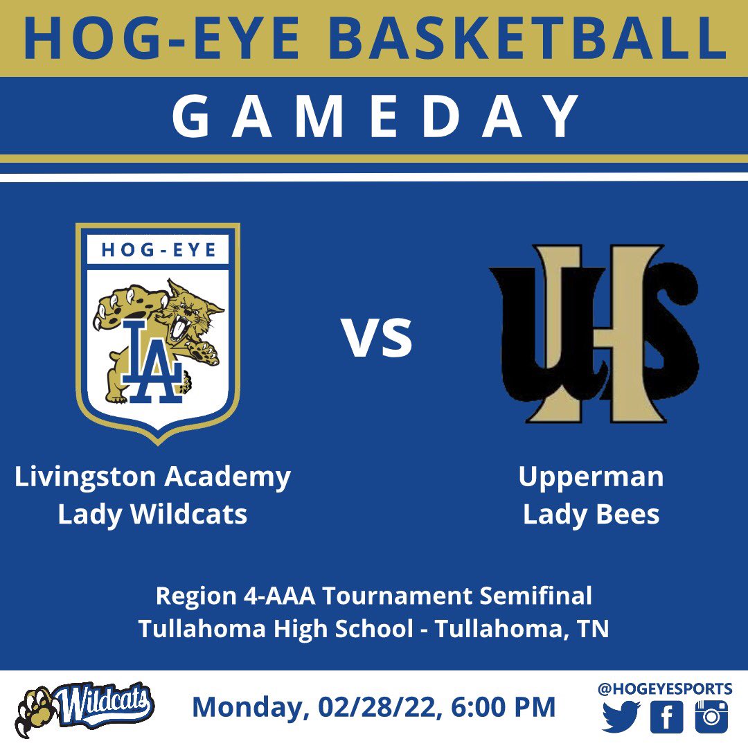 HogEyeSports's tweet photo. The Livingston Academy Lady Wildcats play an elimination game vs Upperman tonight in Tullahoma, TN.

Livestream available at this link:
https://t.co/phElEHKX8k https://t.co/qNe8YBkJHI
