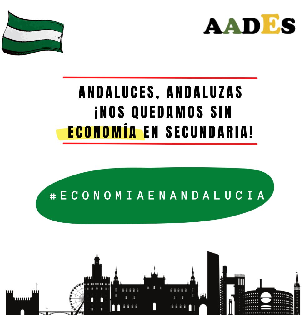 AADESeconomia's tweet photo. ¡Andaluces y andaluzas! Nos quedamos sin #EnconomiaEnSecundaria con la nueva LOMLOE y estamos seguros que no hay futuro para nuestra tierra sin #EconomiaEnAndalucia.
¿Está dispuesta la @EducaAnd, @JuanMa_Moreno, @javierimbroda y @JuanMarin_Cs a resolverlo?
#28Febrero https://t.co/ociSYwxQly