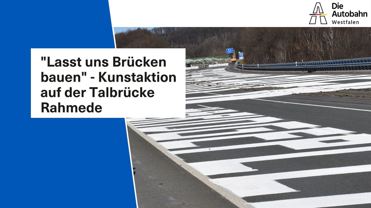 Autobahn_Westf's tweet photo. Ein Künstlerkollektiv hat die Botschaft  "Lasst uns Brücken bauen" auf die A45-Talbrücke #Rahmede gemalt. Wir haben Verständnis für alle, die sich das anschauen wollen, weisen aber ausdrücklich darauf hin, dass die Brücke gesperrt ist und nicht betreten werden darf. #bridgeplease https://t.co/KJOuATLhod