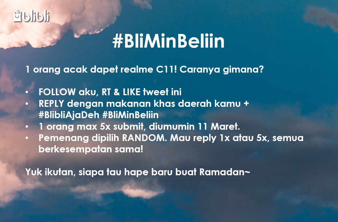bliblidotcom's tweet photo. Mau #BliMinBeliin realme C11 gratisss? ✨

Cek gambar untuk caranya, moga rejeki kamu yaa! Lets gooo 🚀🌕

https://t.co/HFDQo3dwJx #BlibliAjaDeh https://t.co/BPeLb3HVcx