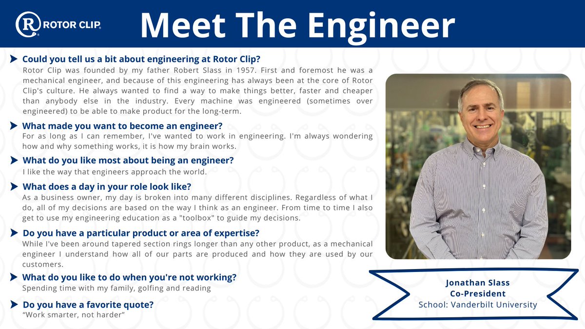 RotorClip's tweet photo. Engineering is at the core of Rotor Clip.βοΈ Our Co-President, Jonathan Slass, explains to us why it has always been this way. Take a look at his #MeetTheEngineer https://t.co/mcvpaD725G