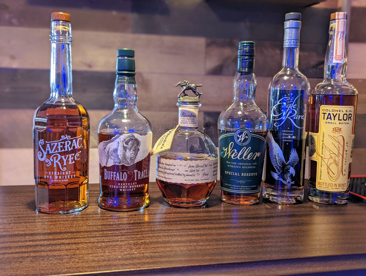 tmcdowe11's tweet photo. Since the twins were born I am spending more and more time at the home bar instead of going out. so here is my current @BuffaloTrace collection. Still on the Wishlist: Stagg, Pappy, Rip, Elmer T. Lee, and EH Warehouse C surviving. 
#buffalotrace #sazerac https://t.co/zTx2bD0Vva