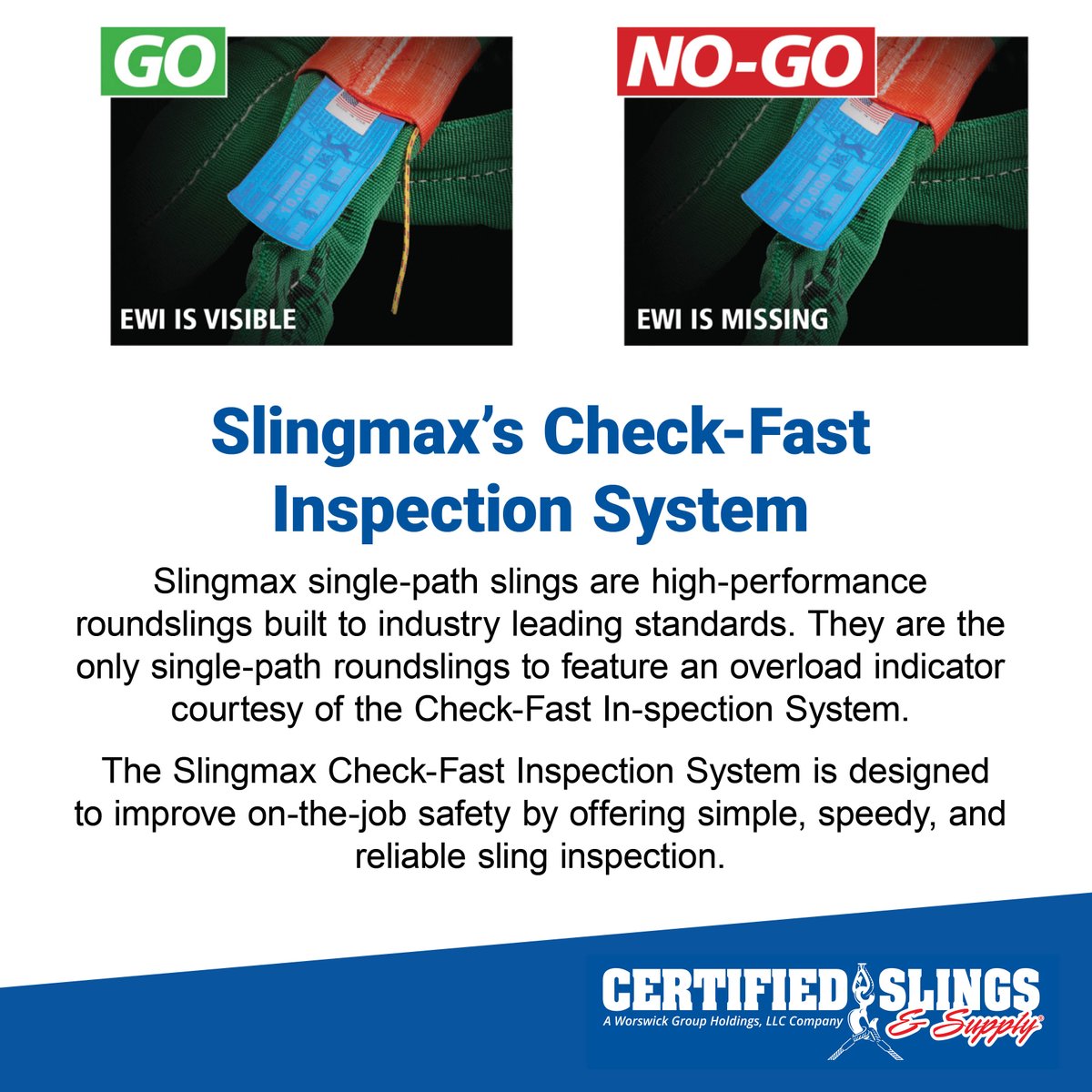 Slingmax’s Check-Fast Inspection System makes it easier than ever to inspect your slings. As authorized Slingmax® dealers, Certified Slings offers a variety of durable &amp; dependable slings, from fiber &amp; polyester to single and twin path. #slings #roundslings #slingmax