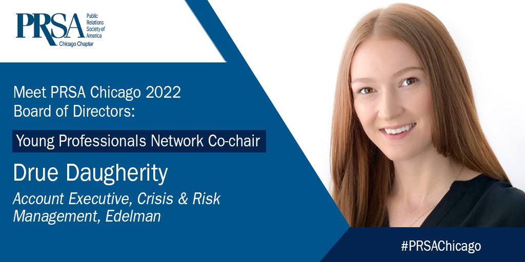 PRSAchicago's tweet image. Meet Drue! We are happy to welcome Drue Daugherity to the @PRSAchicago BOD as our Young Professionals Network Co-chair.

Drue is currently an Account Executive, Crisis &amp;amp; Risk Management at Edelman. Welcome aboard! #PRSA2022