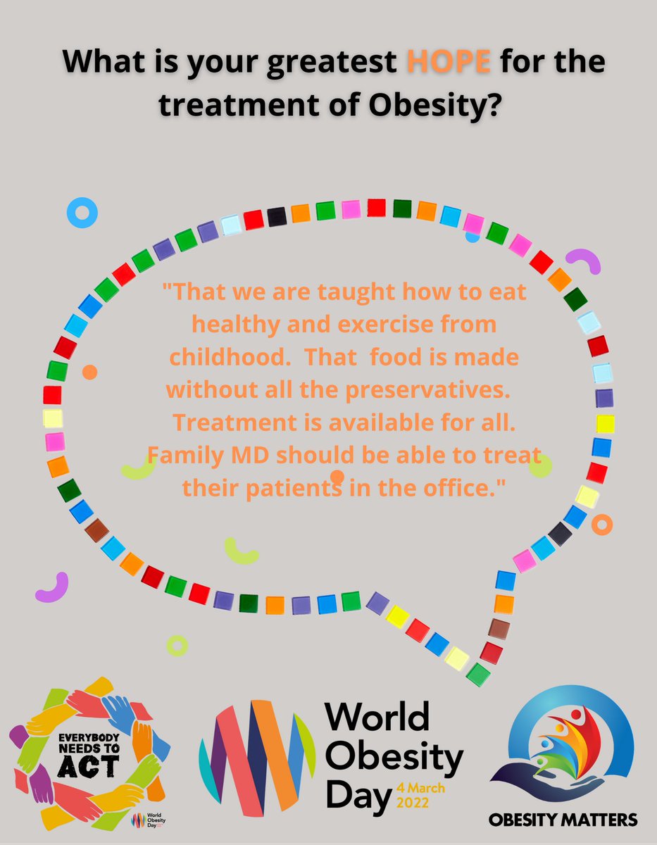 ObesityMatters's tweet photo. The Obesity Matters community is answering the question: "What is your greatest HOPE for the treatment of obesity?" #WorldObesityDay #EverybodyNeedsToAct #WOD2022 #ObesitySupport #AdvocatingForEquality #WorldObesityDay #EverybodyNeedsToAct #WOD2022 https://t.co/mYqTpBbsVH