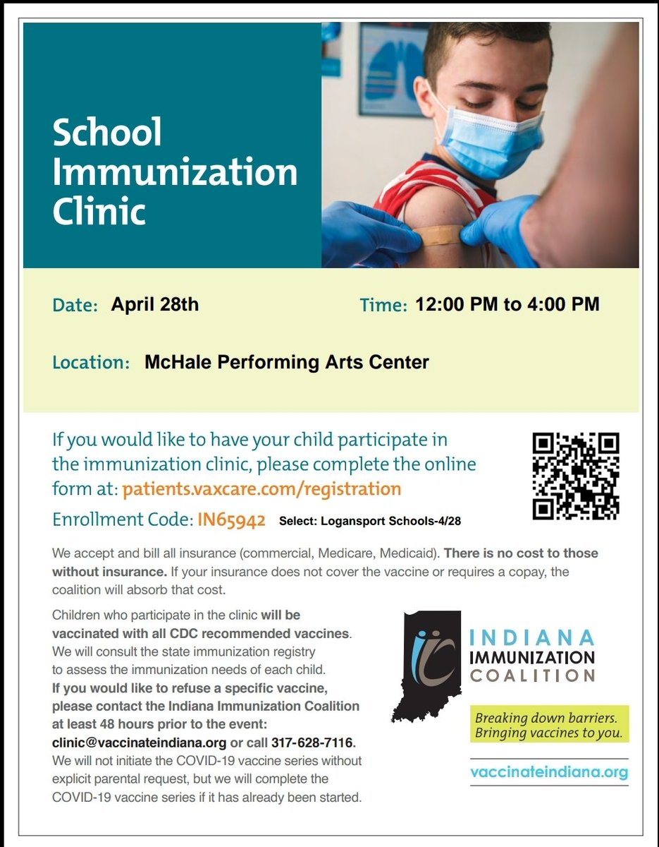 Are you going to college? Make sure you look at immunization requirements for your school. Most Indiana Colleges require 2 doses of Meningitis  B and a TB test prior to attending. We will be having another immunization. Clinic 4/28/22.