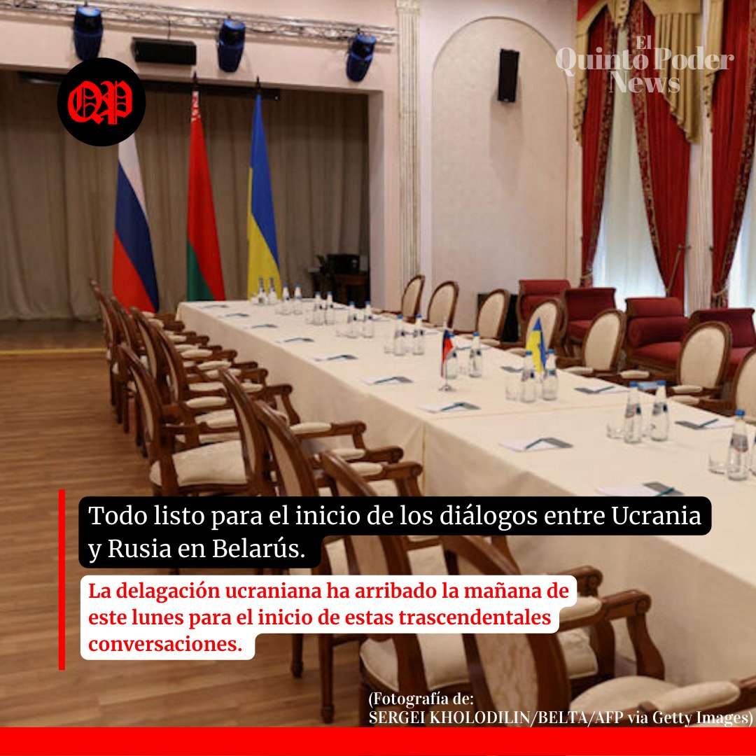 quintopodernews's tweet photo. 🔴 #ultimahora La delegación ucraniana 🇺🇦 ha arribado a Bielorrusia 🇧🇾, para dar comienzo a los diálogos con la delegación rusa 🇷🇺 en busca de una salida al conflicto armado.

#rusia #ukraine #noticias #urgente #kiev https://t.co/kBLuz4Bt0L