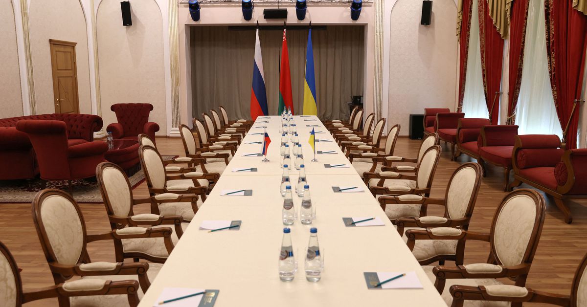 Reuters's tweet photo. Talks between Ukraine and Russia have started, says Ukraine presidential advisor https://t.co/fU3g44jJjX https://t.co/PSnGfMAuP6