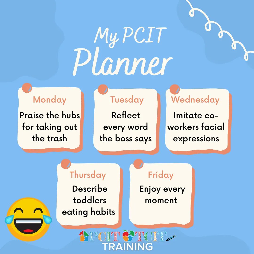 PCIT_Inc's tweet photo. Here's how I'm using the PRIDE skills this week. What about you?!? 😂 🤣 
#pcit #pcittherapy #pcittraining https://t.co/846mBKOMz6