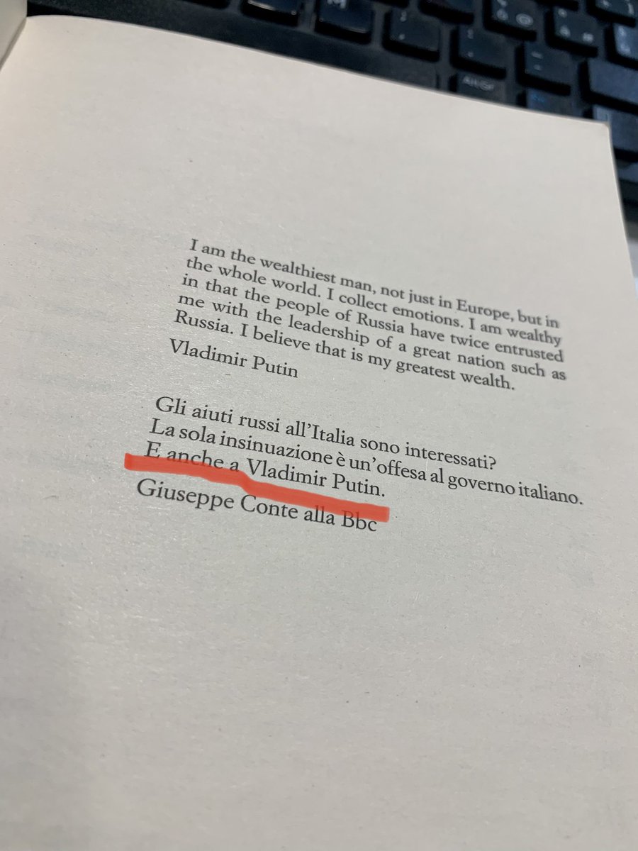 jacopo_iacoboni's tweet photo. Quando fui minacciato dalla Difesa russa, l’allora premier, il 5S Giuseppe Conte, si preoccupò di difendere Putin,  non un giornale italiano minacciato, @lastampa.

Le due citazioni che aprono Oligarchi ⁦@editorilaterza⁩ : https://t.co/w5o6lHOltH