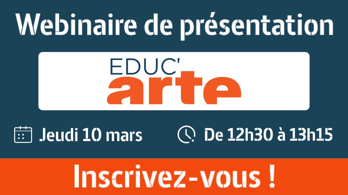 EducARTEfr's tweet photo. 👀 Vous êtes enseignant.e,  personnel de direction ? Vous vous demandez « c’est quoi, exactement, Educ’ARTE ? »

👩‍💻👨‍💻 Vous n’étiez pas dispos à celle de février ? RDV le jeudi 10 mars de 12h30 à 13h15 pour une nouvelle présentation de la ressource !
👉 https://t.co/QN9zKrtytp https://t.co/FcBguz76Zx