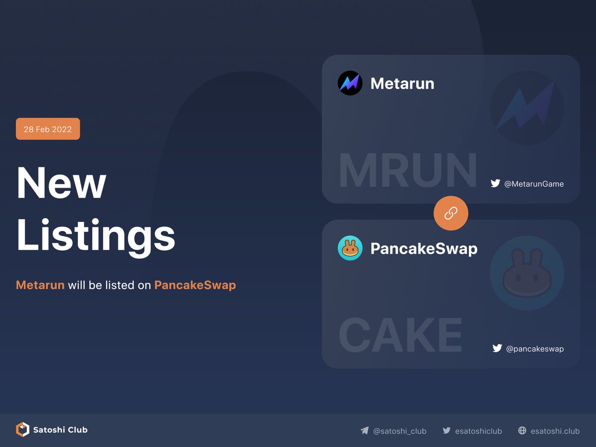 esatoshiclub's tweet photo. 🔥 Metarun will be listed on PancakeSwap

👉More information: https://t.co/o7EuugmYMc

👉Follow @esatoshiclub

#newlinting #METARUN #Pancakeswap #blockchain #satoshiclub https://t.co/MddRNiwTsA