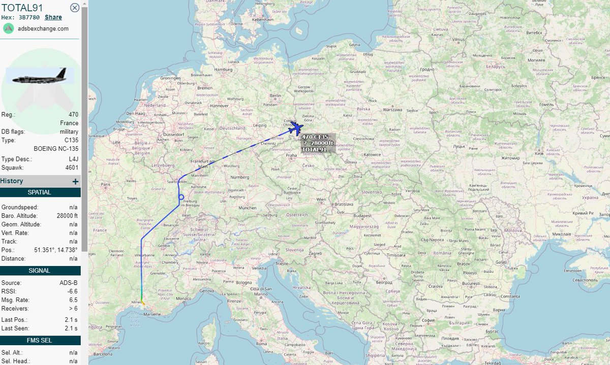 Gerjon_'s tweet photo. Looks like also French tankers are now doing (NATO?) refueling missions over 🇵🇱Poland - this is Armee de l'Air reg. 🇫🇷470 (Boeing C-135FR) entering Polish airspace as #TOTAL91. https://t.co/vEpyqrwwCk
