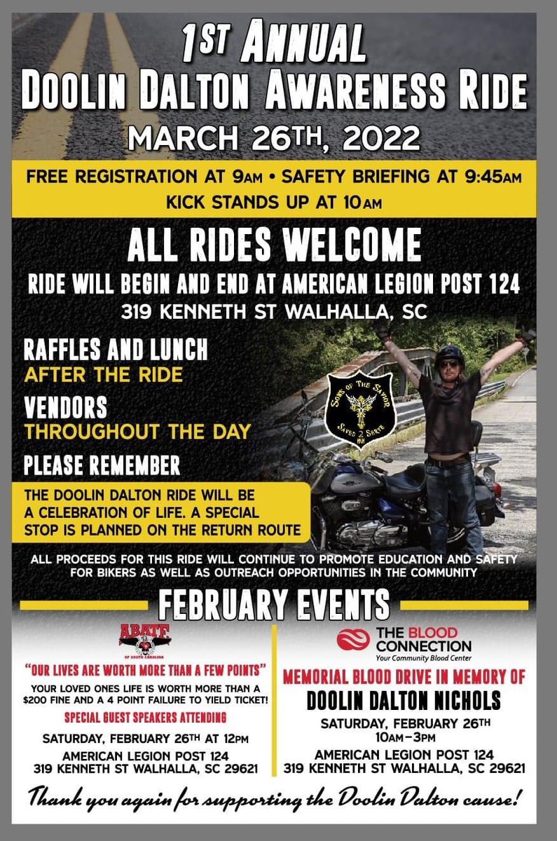 BikerBook4Chari's tweet photo. #walhalla #southcarolina - March 26

#motorcycles #charityevent #doolindalton 
#thebikerbookforcharity https://t.co/viJQeCWToI