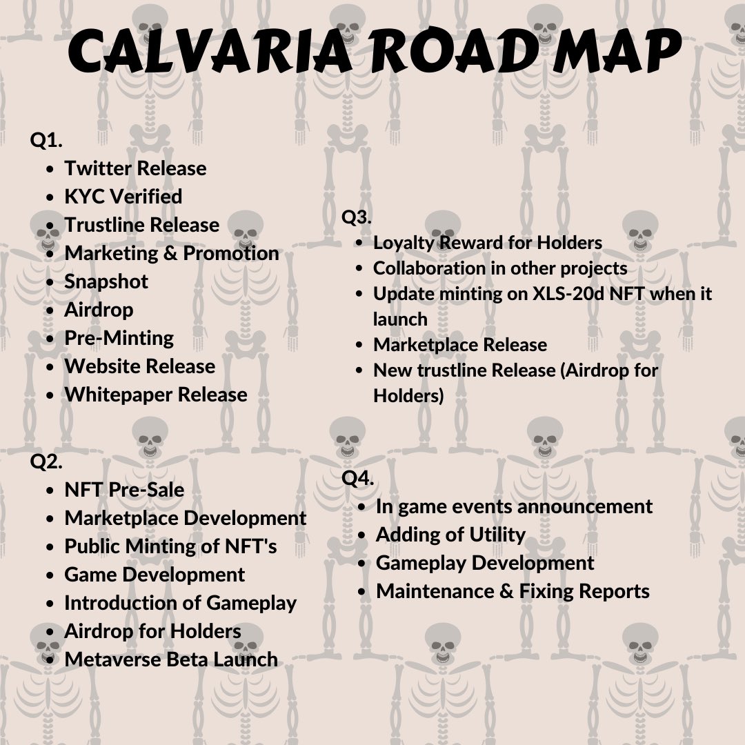CALVARIA ROAD MAP

CALVARIANS PLEASE READ CAREFULLY #Calvaria's PLANS FOR THIS WHOLE YEAR 💀☠️🏴‍☠️

TAG YOUR FRIENDS AND FAMILY 🏴‍☠️🏴‍☠️🏴‍☠️

#3Dartwork #NFT #crypto #cryptocurrency #trading #artworks #Calvaria #giveaway #minting