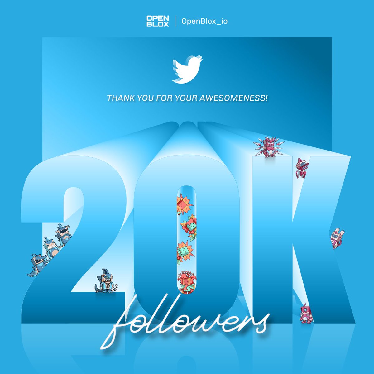 Dear Bloxers, 

Thanks for 20k Followers. 

We're giving away 222 Frozen King Techno #NFT badges to celebrate. 🥳

Enter here until March 7th for your chance to #win.

gleam.io/6vYei/20k-twit…