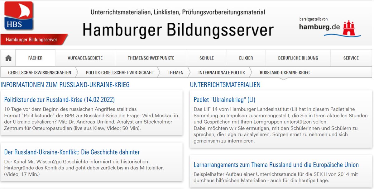 🇺🇦🏫 Die Schulbehörde stellt auf dem @hbs_HH eine Übersichtsseite zum Thema Krieg in der Ukraine für Schulen, Schulkinder und Sorgeberechtigte bereit 👉bildungsserver.hamburg.de/russland-ukrai… #twlz
