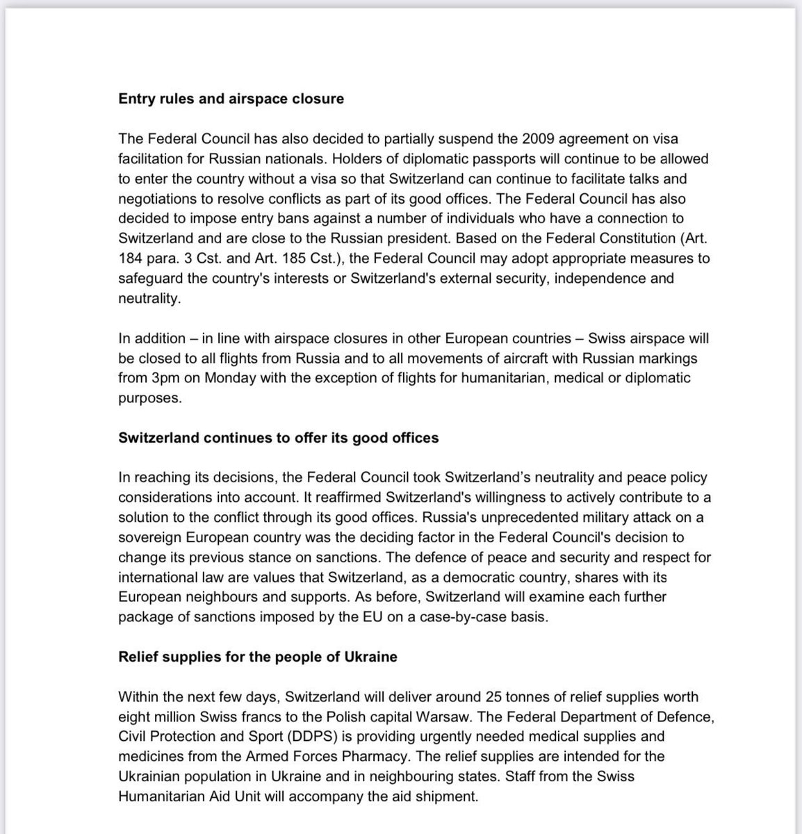 L_ThinkTank's tweet photo. [ 🇨🇭 SUISSE | 🇷🇺 RUSSIE ]

🔸Communiqué de presse de la Suisse sur les sanctions imposées contre la Russie. https://t.co/xz7w9XoaVd