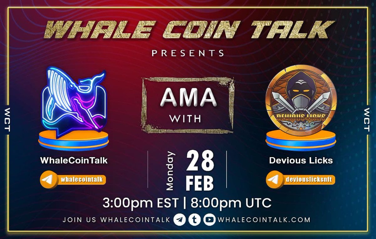Today we will be hosted for an AMA on <a href="/WhaleCoinTalk/">Whale Coin Talk</a>! 

Today at 3PM EST in their TG we will be giving updates on Devious and telling new people about the project!

t.me/deviouslicksnft

#NFTs #NFTCollection #NFTCommunity #AMA #UniteDefi #BNB #BUSD