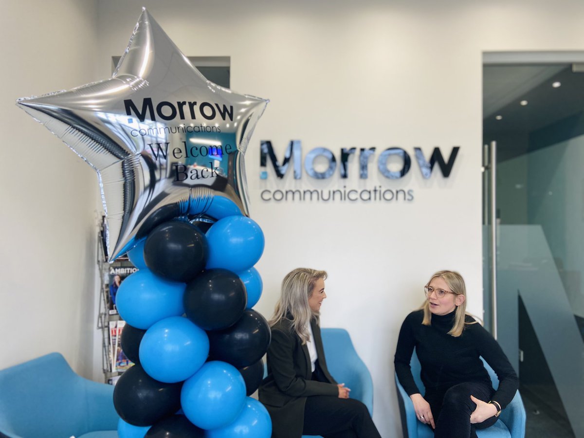 MorrowComms's tweet photo. What better way to kick off a Monday than with a visit from @coffee_angels, complete with traybakes! An exciting day for #TeamMorrows as we welcomed back many of our team members to our lovely Holywood office. ☕️ 🎈 https://t.co/wO3mjPT2FU