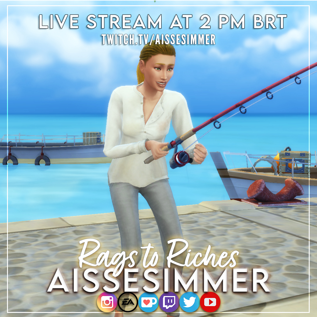 We're moving up fast on the #Ragstoriches challenge!
What will happen today?
⏰ TODAY AT 2 PM BRT!! ⬇️⬇️⬇️
twitch.tv/aissesimmer

<a href="/CozyIslandLIVE/">Cozy Island LIVE</a> @TheSimmersSquad <a href="/SimsCreatorsCom/">Sims Creators Community</a> <a href="/plumbobacademy/">plumbobacademy</a>
 
#thesims4 #LiveOnTwitch #twitchstreaming #TheSims