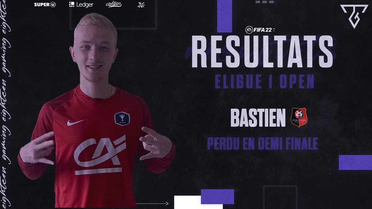 🔥❗️RESULTATS❗️🔥

La semaine passée se tenait les phases finales de la E-Ligue 1 OPEN sur #FIFA22 

<a href="/srfcbastien/">EG Bastien23</a> , qui représentait le <a href="/staderennais/">Stade Rennais F.C.</a> y participait et est allé jusqu'en demi-finale où il s'est incliné🙁

Il avait terminé premier de sa poule lors de la phase 1/2