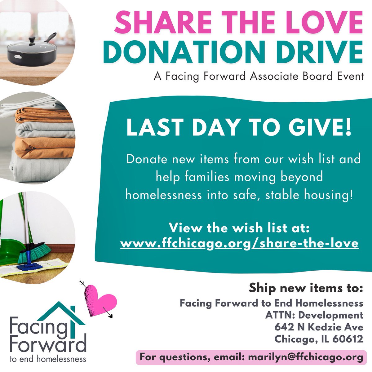 ff_chicago's tweet photo. Today is the last day of February which means our Associate Board’s Share the Love Donation Drive is coming to a close!
There’s still time to help a family moving beyond homelessness ny visiting our wish list at https://t.co/IZ6ArZ2RSy
#FacingForward #HomeHelpHope https://t.co/T9563ZUNkE