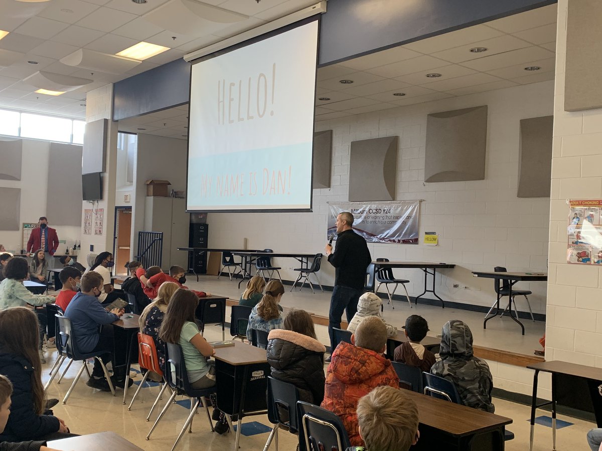 Welcoming <a href="/DanGemeinhart/">Dan Gemeinhart</a> to <a href="/MillburnMustang/">Millburn Elementary</a>!!!🎉headed to <a href="/MillburnCougars/">Jake Jorgenson</a> this afternoon.