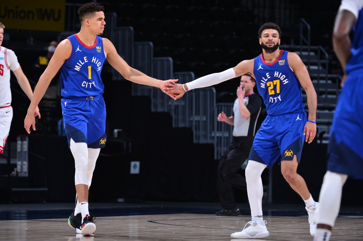 BleacherReport's tweet photo. There is a 'strong sense' from the Nuggets that Jamal Murray and Michael Porter Jr. could make a return by the playoffs, per @sam_amick https://t.co/nv9Q8XvTTN