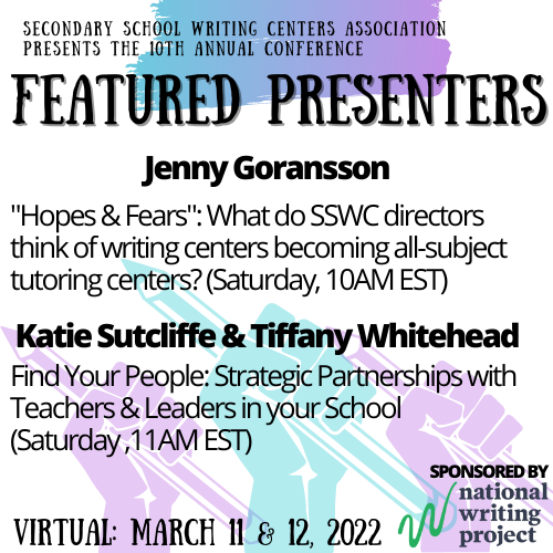 SSWCA's tweet photo. We're excited to feature these presenters for #SSWCA2022 Revolutionary Partnerships! https://t.co/wI1vKcFBas

#writingcenter #peertutoring https://t.co/zo5Hy4II0n