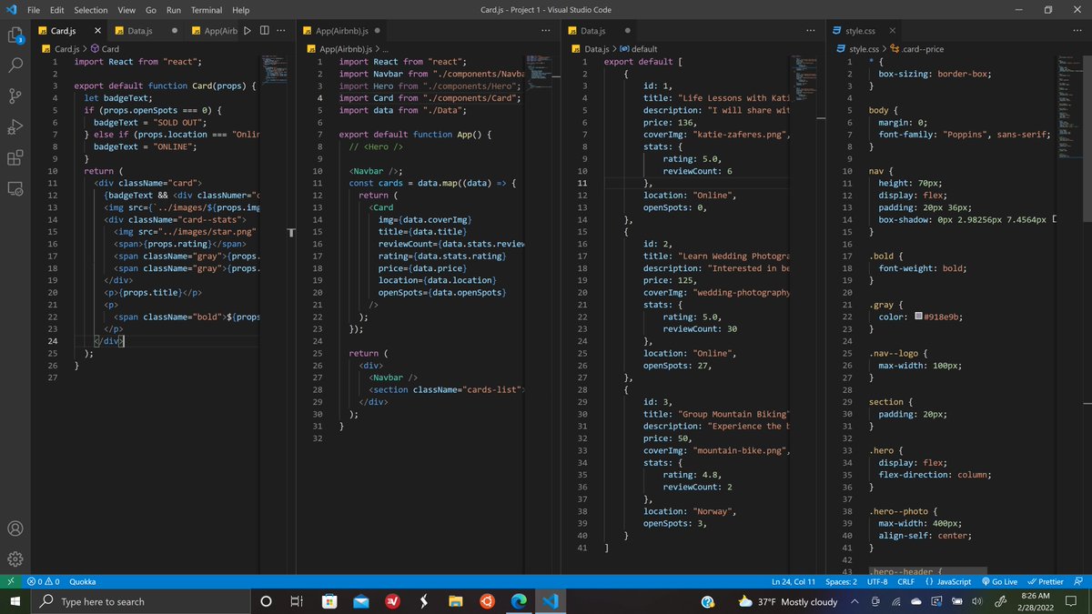 JesseZenon's tweet photo. Day 97/100 (part  (one more time))  took a few days off. It's been really hectic finishing up my last few days on the job here in Korea! #ReactJS 
  #100daysofcodechallenge #100DaysOfCode https://t.co/VlwM8auutT