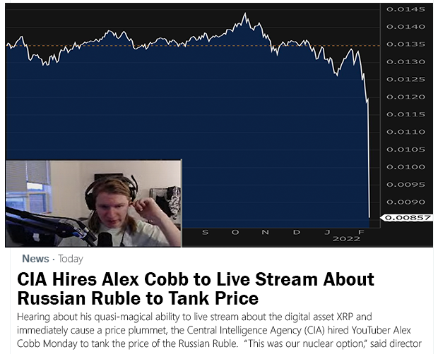 💥 BREAKING NEWS 💥

COBB TANKS THE RUBLE!

😮😮😮😮😮