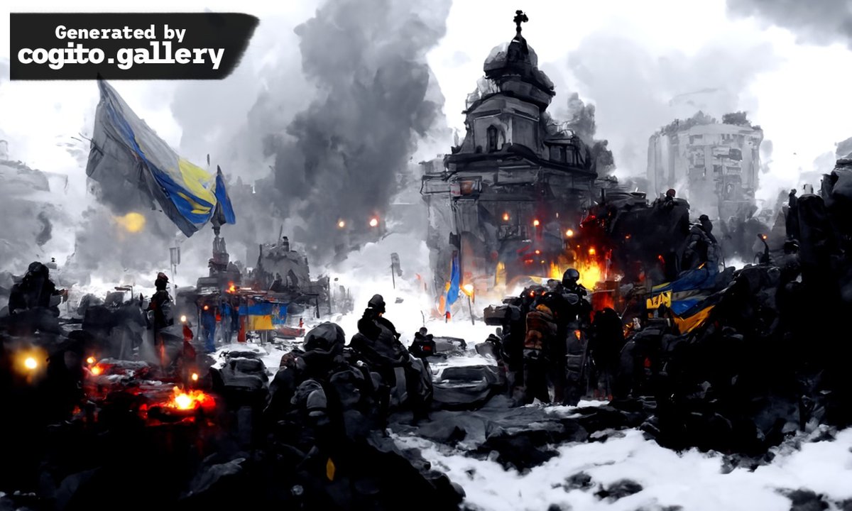 Our #AI art generator couldn't pronounce the current horrible conflict any better.

This is <a href="/cogito/">Allen Clarkson</a>.gallery 's interpretation for "Kiev under Russian Siege".

#freeukraine🇺🇦 
#nomorewar

Please share it to support...

#artwork #NFT #AIArtwork