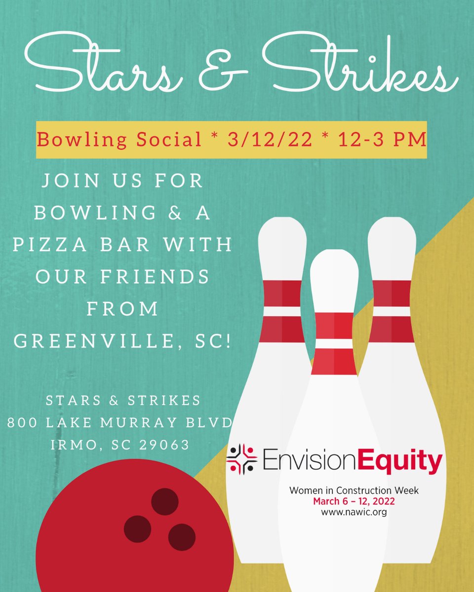 We can't wait to bowl with our NAWIC friends from Greenville, SC!

#WICWeek2022 #NAWIC113 #NAWICColumbia