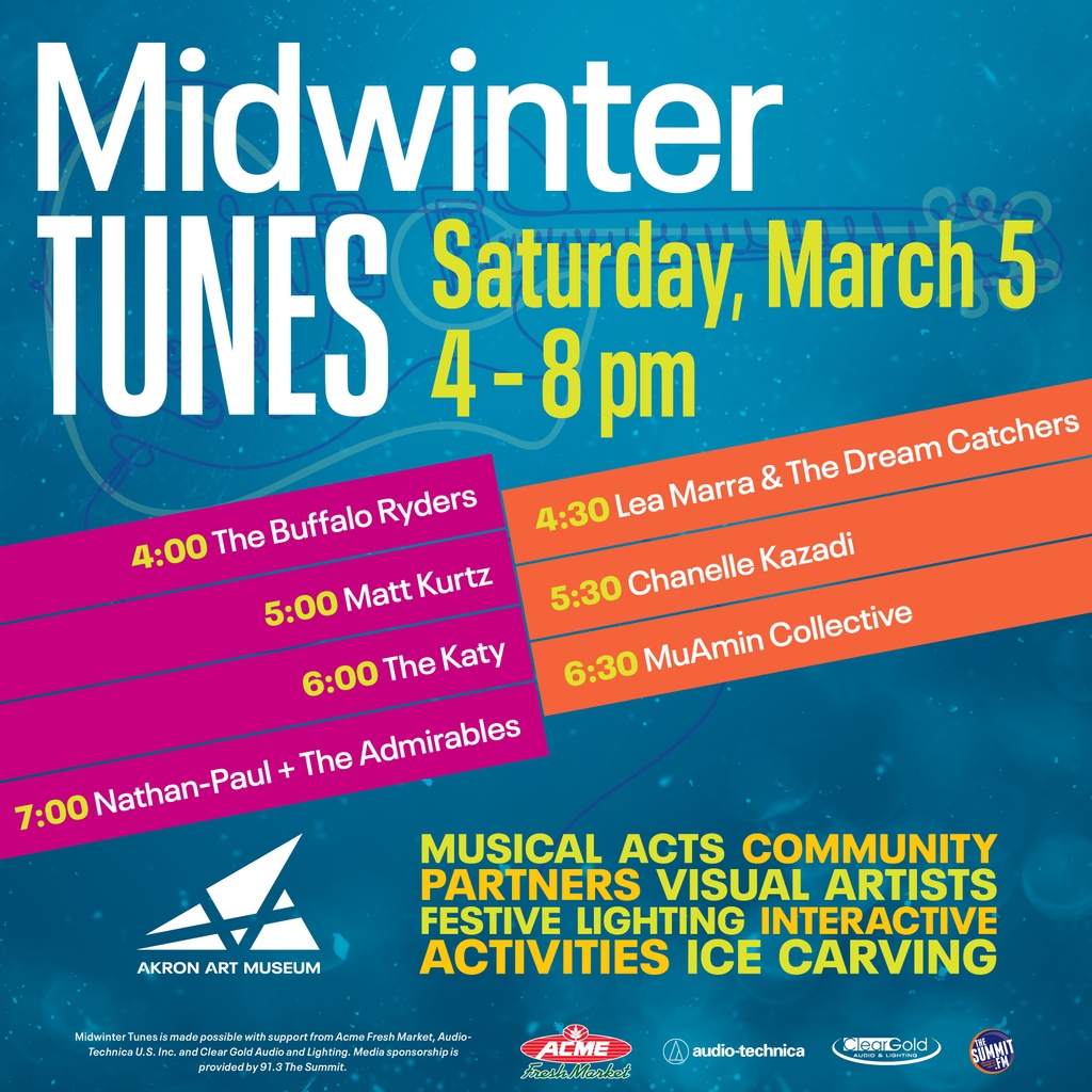 AkronArtMuseum's tweet photo. Break the midwinter blues with a one-day celebration of music and community in Akron! Saturday, March 5 from 4-8 pm. 

https://t.co/bNtO87jgJ3 https://t.co/yIasxUweTU